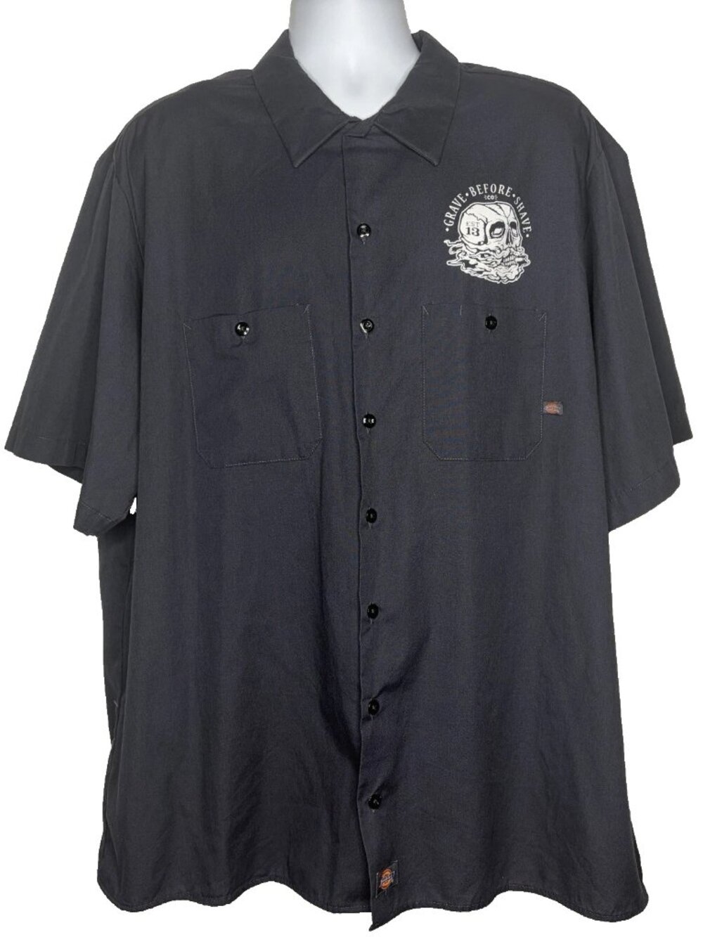 Grave Before Shave Gray Dickies Work Shirt Size 3XL Skull Beard Promo Bikercore